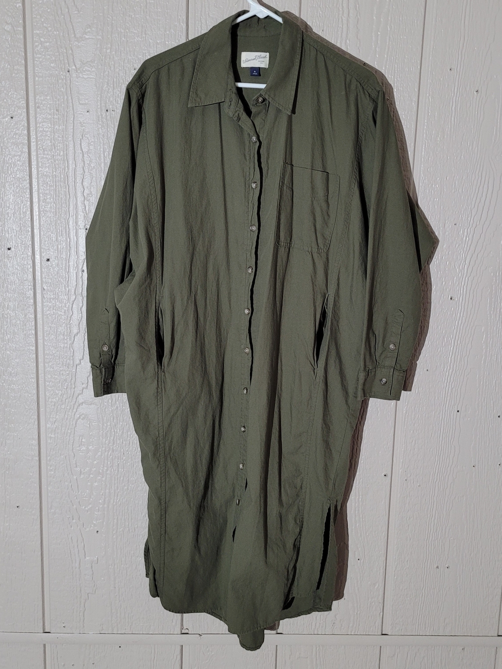 Universal Thread Olive Green Long Button-Down Shirt Dress/duster
